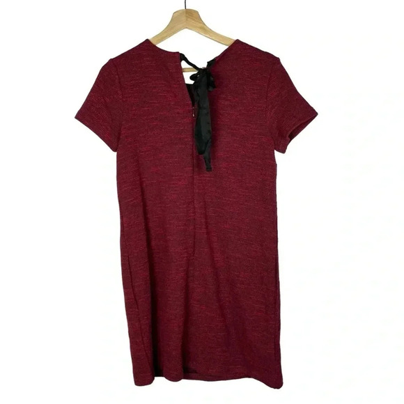 Ann Taylor LOFT Red & Black Space Knit Short Sleeve Shift Mini Dress 4 - Picture 2 of 6